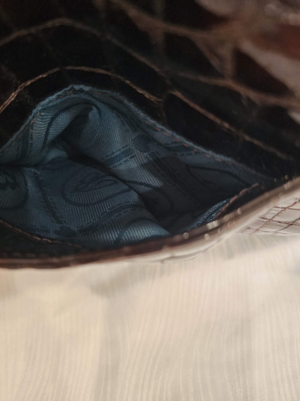 The Brighton Barbados Espresso Croc-Embossed Patent Leather Hobo Bag - Picture 8 of 11